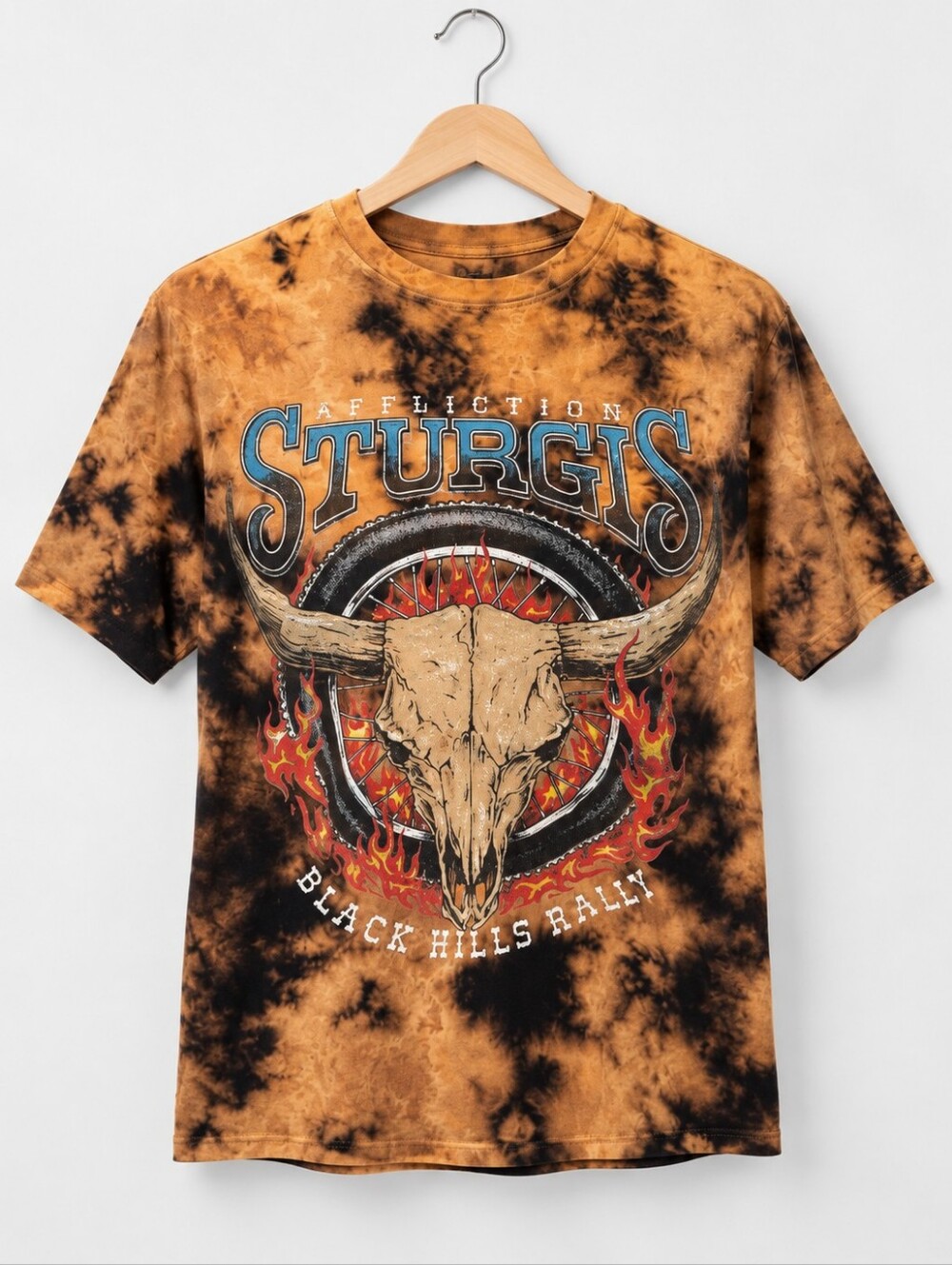 Affliction Sturgis Black Hills Rally Cow Skull Tie Dye Graphic Tee